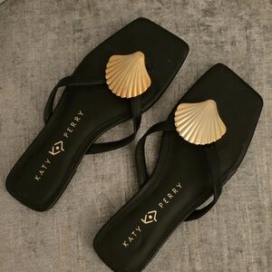 Katy Perry Collections Black Sandals with Gold Shells
